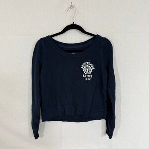 Abercrombie & Fitch Womens XS Navy Blue Graphic Cropped Scoop Neck Sweatshirt